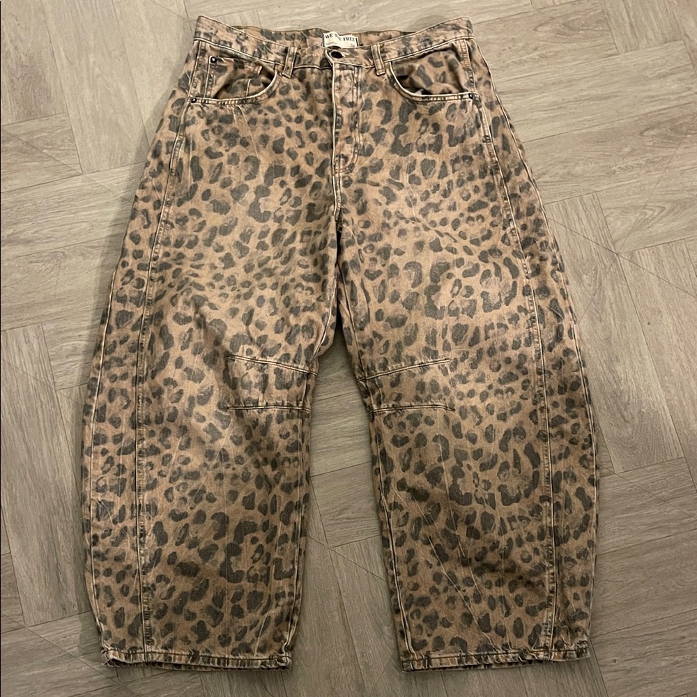 We The Free Good Luck Barrel Leopard Print Jeans